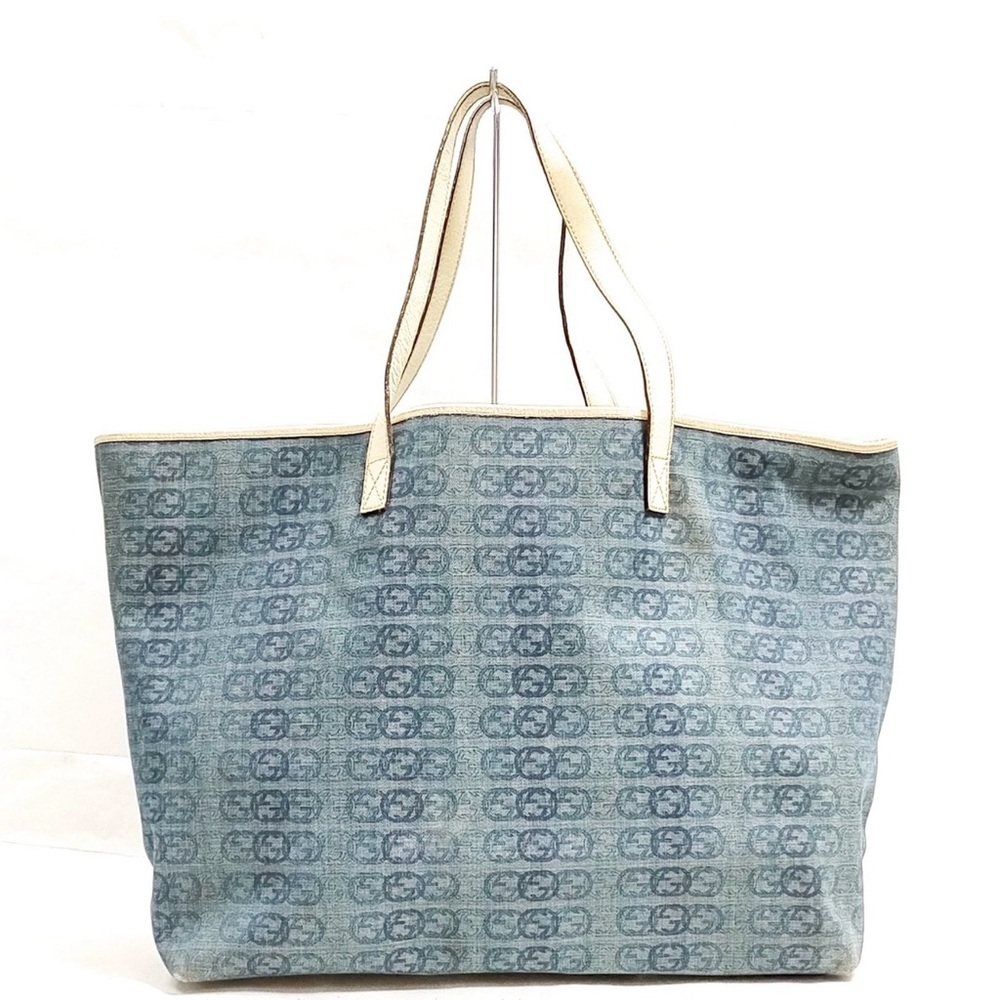 Gucci Interlocking GG Denim Tote Blue w/ Ivory Leather Trim - Large